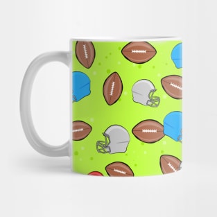 American Football - Helmet & Ball Seamless Pattern - Yellow Green Background Mug